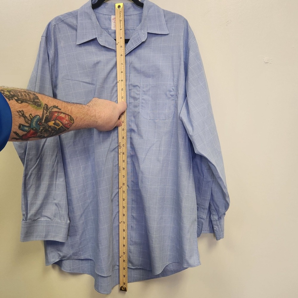 Mens Brooks Brothers Blue & White Checkered Button-Down Shirt 17.5 - Picture 5 of 9